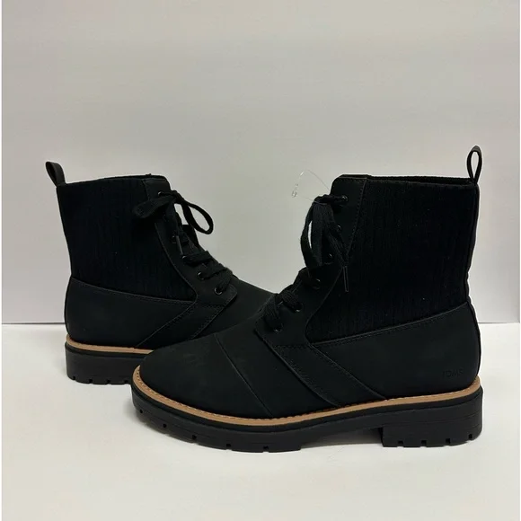 Tom's NEW Ionie Lace-Up Lug Sole Combat Boots Booties Zipper Black Size 12 - Picture 2 of 12